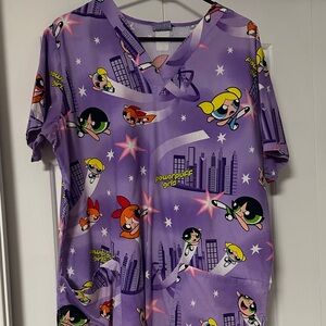 Purple powderpuff scrub V-Neck Top
